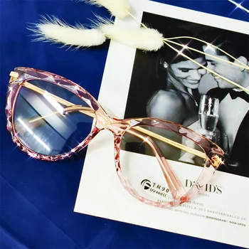 Korejski transparent pink Kristalna okvira naočala za žene rafting Cat Eye Eyewear ženski brand lažne naočale za kratkovidnost prozirne Oculos Male
