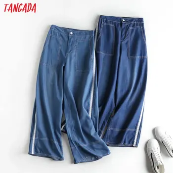 Tangada 2020 trendy ženske bočni prugasta široke traperice hlače džep traper duge hlače slobodne ženske hlače 2P24