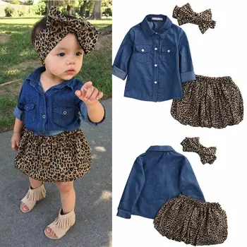 ImCute 2020 djeca marka odjeće djevojke odjeća traper košulja vrhovima леопардовый suknja 3 kom. kompleta 1 2 3 4 5 godina Dječja odjeća