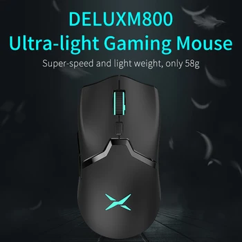 Delux M800DB lagan bežični miš PAW3335 optički senzor 16000DPI 70g RGB punjiva potpuno programabilni za PC gamer