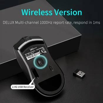Delux M800DB lagan bežični miš PAW3335 optički senzor 16000DPI 70g RGB punjiva potpuno programabilni za PC gamer