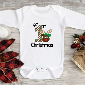 Baby Boys First Christmas Outfit Unisex Baby 1st Christmas Clothes for Newborn Boys or Girl Red and Green Funny Logo kombinezon