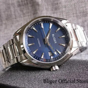 BLIGER Automatic Men Watch Sapphire Glass 24 Jewels Nh35a Steel Band Seeing Glass/Solid Back Date Display