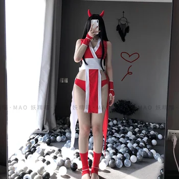 Japanska seksi donje rublje Kawaii crveni kimono s bijelim lukom zona i tange Seksi spremačica cosplay odijela za žene AV odijelo