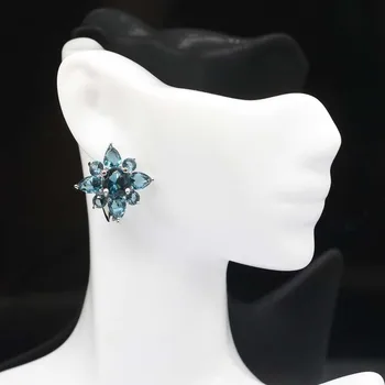 23x23mm Hot Buy Created Dark London Blue Topaz Gift For Woman's Jewelry vjenčanje srebrne naušnice