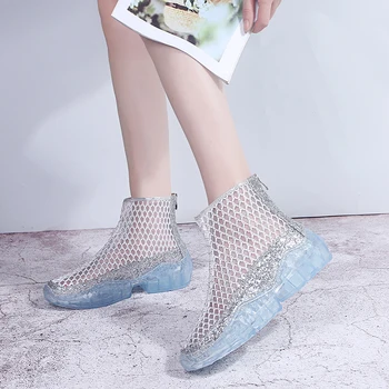 Ljetne Čizme Ženske Cipele Ženska Moda Prozirne Cipele Martin Debeli Potplat Platforma Munja Šuplje Prozračni Kristal Cipele