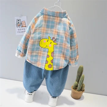 HYLKIDHUOSE 2021 Proljeće dječji dječaci kompleti odjeće crtani žirafa pokrivač košulja, traperice dijete младенческие djeca djeca casual odjeća