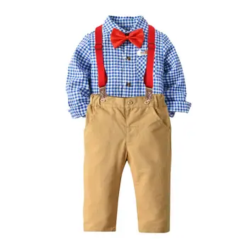 3pcs beba Baby Boys 2T-7T odijelo luk+kariranih vrhovima+hlače djeca gospodin komplet odjeće