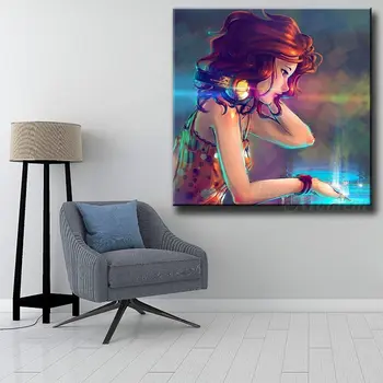 Ever Moment DIY All Diamond Picture Fashion Girl With Headset Modern Style Beautiful Home Decoration Diamond Painting Art 5L269