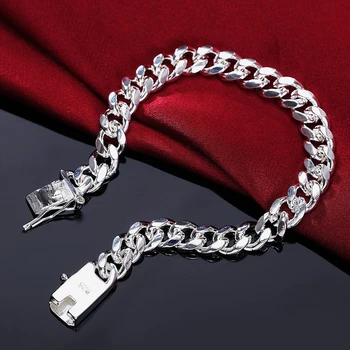 Srebro 925 sterling 10 mm bočne narukvica Veleprodaja modne muški nakit srebrni Muške narukvice