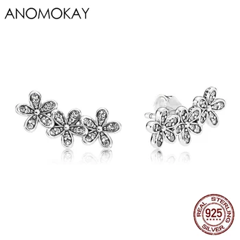 925 sterling srebra cvijeta tratinčice ženske naušnice S925 srebro jasno CZ naušnice nakit za žene GF Valentinovo poklon