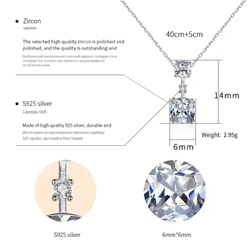 DOTEFFIL visoke kvalitete VVS Clear Square Topaz privjesak ogrlice za žene 925 sterling srebra vjenčanje ogrlica fin nakit pokloni