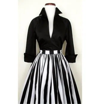 30 - women vintage 50s swing midi suknje u crno-bijeli strip plus size saia rockabilly goth pinup capsule jenny suknja faldas
