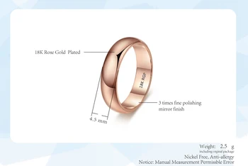 Nikad ne blijede par jednostavnih glatkih okruglih prstenova 18K zlato ruža moda vjenčani prsten, nakit od nehrđajućeg čelika za muškarce i žene ljubavnik prsten