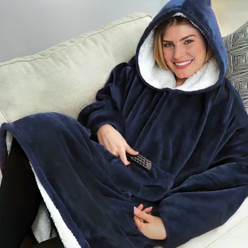 Zimski vanjski s kapuljačom džep deke topla mekana hoodie spušta haljinu ogrtač majica pulover TV Флисовое deka s rukavima