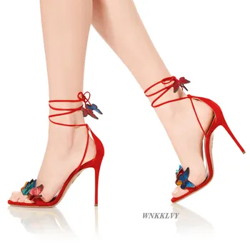 Sandale žene leptir cvijet ukras visoke štikle stranke haljina cipele žena gležanj remen zapatos de mujer Gladijator sandale