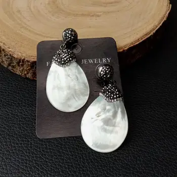 Prirodni sedef bijela shell Black Macarsite pave naušnice moda izjava stranke Vjenčanje naušnice dostava nakita