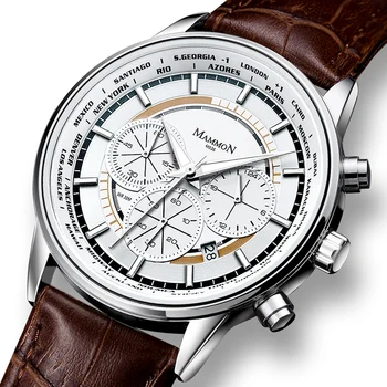 Novi muški sat brend luksuzne kožne sat muškarci 30 m vodootporan poslovne datum kronograf kvarcni sat osoba Reloj Hombre
