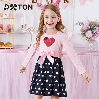 DXTON Girls Winter Dress Kids Sequin Dress Girls Heart Design haljine za djevojčice djeca dugi rukav pamuk djeca Vestidos LH5740