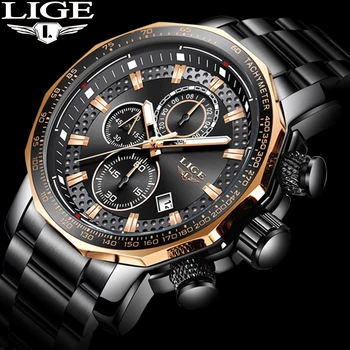 Relogio Masculino LIGE novi sportski kronograf mens najbolji brand luksuznih pun čelik kvarcni sat je vodootporan veliki brojčanik sat muškarci