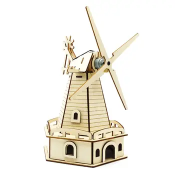 3D prikupljene drvene puzzle solarna energija Powered Windmill Jigsaw Model Building Kits for Adults Kids Educational Toy