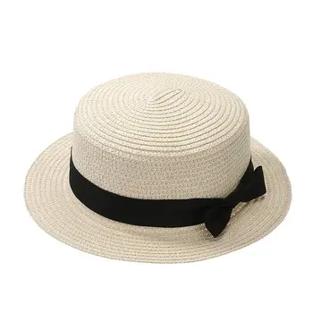 Ljeto je novi ženski Sun Hat kantu cap traka s ravnim krovom slamnati šešir plaža kape Panama žene Sun Hat Brim luk slamnati šešir na otvorenom