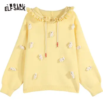 ELFSACK Pure Solid Bear Doll korejski žene pleteni puloveri veste, 2020 jesen elf punu rukava,svakodnevne dame Basic Daily Slatka Top