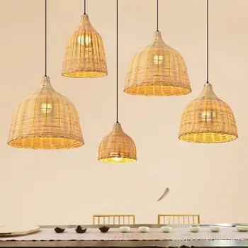 Jugo-Istočna Azija Bambus Ratan Tkanja Viseće Svjetiljke Kafić Blagovaonica Hanglamp Home Decor Seoska Potkrovlje Viseći Svijećnjak Suspendu