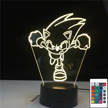 Sonic Running 3d Led Night Light for Kids Bedroom Decoration Nightlight Color Changing Usb lampe za Remote The Jež Poklon