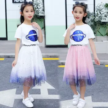 Ljetni djeca suknja skup 2020 korejski djevojke crtani mačka t-shirt i postupno Zvijezda suknja tinejdžerski pamuk majice odjeća skup 2-14 T