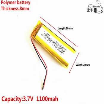 Dobra baterija 3.7 V energije litre Qulity, 1100mah 802060 baterija je litij-ionska polimera / Li-Ion baterija za banke PC tablete, GPS, mp3, mp4