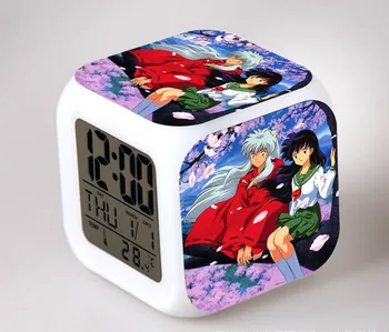 Japanska anime Inuyasha LED 7 boja bljeskalica, digitalni satovi djeca noćno svjetlo spavaća soba sati reloj despertador
