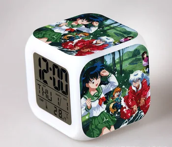 Japanska anime Inuyasha LED 7 boja bljeskalica, digitalni satovi djeca noćno svjetlo spavaća soba sati reloj despertador