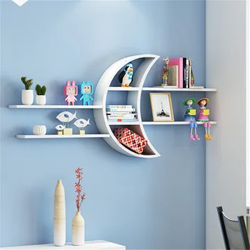 [HHT] kreativni Mjesec klinasto drvena ploča polica za skladištenje dnevni boravak dječja soba ukras na policama bookshelf