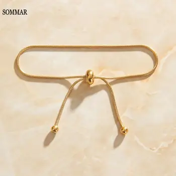 SOMMAR 18KGP Gold dužina 22 cm narukvica od nehrđajućeg čelika nožne narukvice za žene geometrijski i luk nožna narukvica božićni poklon