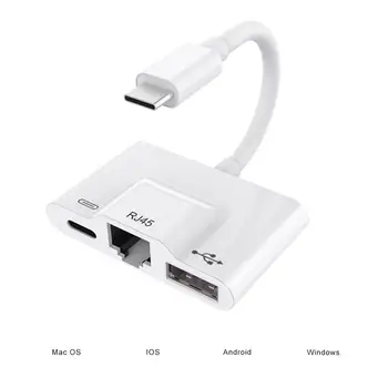3 u 1 Type-C adapter 5V / 3A PD Fast Charging Splitter USB-C to Music 3.5 mm/OTG Card Reader / Ethernet OTG adapter