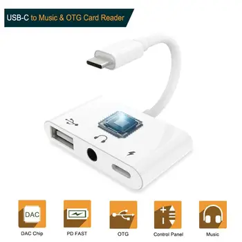 3 u 1 Type-C adapter 5V / 3A PD Fast Charging Splitter USB-C to Music 3.5 mm/OTG Card Reader / Ethernet OTG adapter