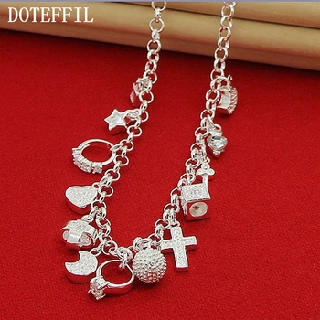 DOTEFFIL 925 sterling srebra križ srce Mjesec loptu nekoliko suspenzija lanac Ogrlica za žene moda vjenčanje nakit Šarm