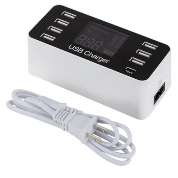 Smart 7 Port USB Charger Type C with LCD Display 5V/8A Multi USB Ports Charger for Mobile Phone Tablets PC EU/US/UK Plug