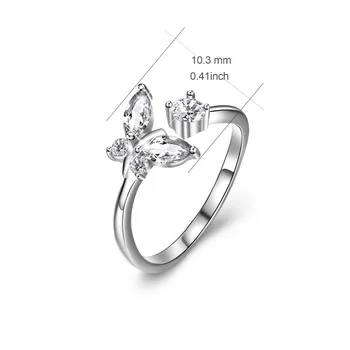 Prsten žene Crystal silver boja Otvorena leptir trg kubni Cirkon prsten kazna 925 srebrni nakit novi brand Bijoux vjenčano prstenje