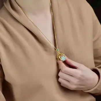 Novi silver optočena kubni cirkonij privjesak ogrlica kineski stil retro jedinstveni antički zlatni vještine ženski brand nakita