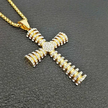 Cijeli gorski kristal utro križ privjesci zlatna boja 316L nehrđajućeg čelika lanca ogrlice za muškarce hip hop rock nakit poklon