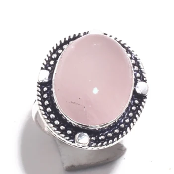 Pravi prsten od ružičastog kvarca Srebro overlay preko bakra,ručni rad ženski nakit poklon SAD-veličina 8, R6891