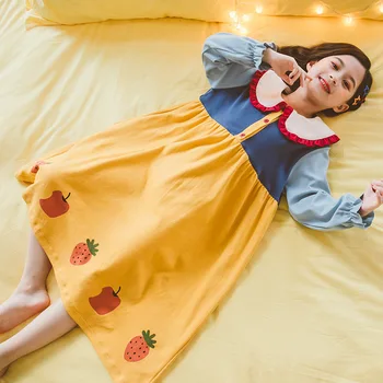 Od 5 do 15 godina dječji spavaćice proljeće i jesen djevojke pidžama s dugim rukavima отложной ovratnik uredan patchwork dječje spavaćica odijevanje