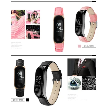 Crno kućište od ružičastog zlata Smart Watch band za Xiaomi Mi Band 4/5 Kožni remen za xiaomi mi band 4/3 narukvica Miband 5/4/3 remen