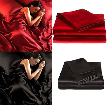 95gsm 4 Pce luksuzni satiny svila meka bračni krevet ugrađena krevetu kit - crveno i crno 38
