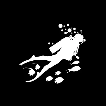 Volkrays Creative Car Sticker One Diving Man and Fish Accessories светоотражающая vodootporne Vinil naljepnica crna/srebrna/bijela,14cm*15cm