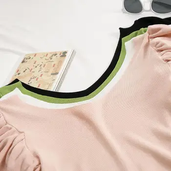 HELIAR Women Solid Ruffles Sleeve Hem pletene majice Slash Neck seksi donje rublje elegantne majice s V-neck Women Summer 2020