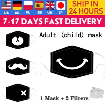 Maska Black Print Face Mask Fashion Funny PM2.5 Usta Breathable Face Mask Unisex Usta Mask with 2 Activated Carbon Filter Mask