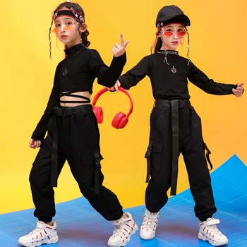 Jazz plesne kostime hip-hop djeca dugi rukav skraćeni vrhovima hlače djevojke hip-hop odjeća ulični ples faze pokazuju Odjeća 10 12 14 16 godina